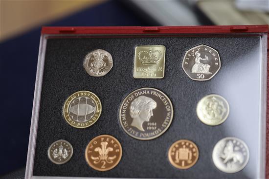 Royal Mint UK proof coin sets to include - 2000 and 2006 Executive Proof coin collections, 1996, 1997, 1998, 1999, 2001 Deluxe years se